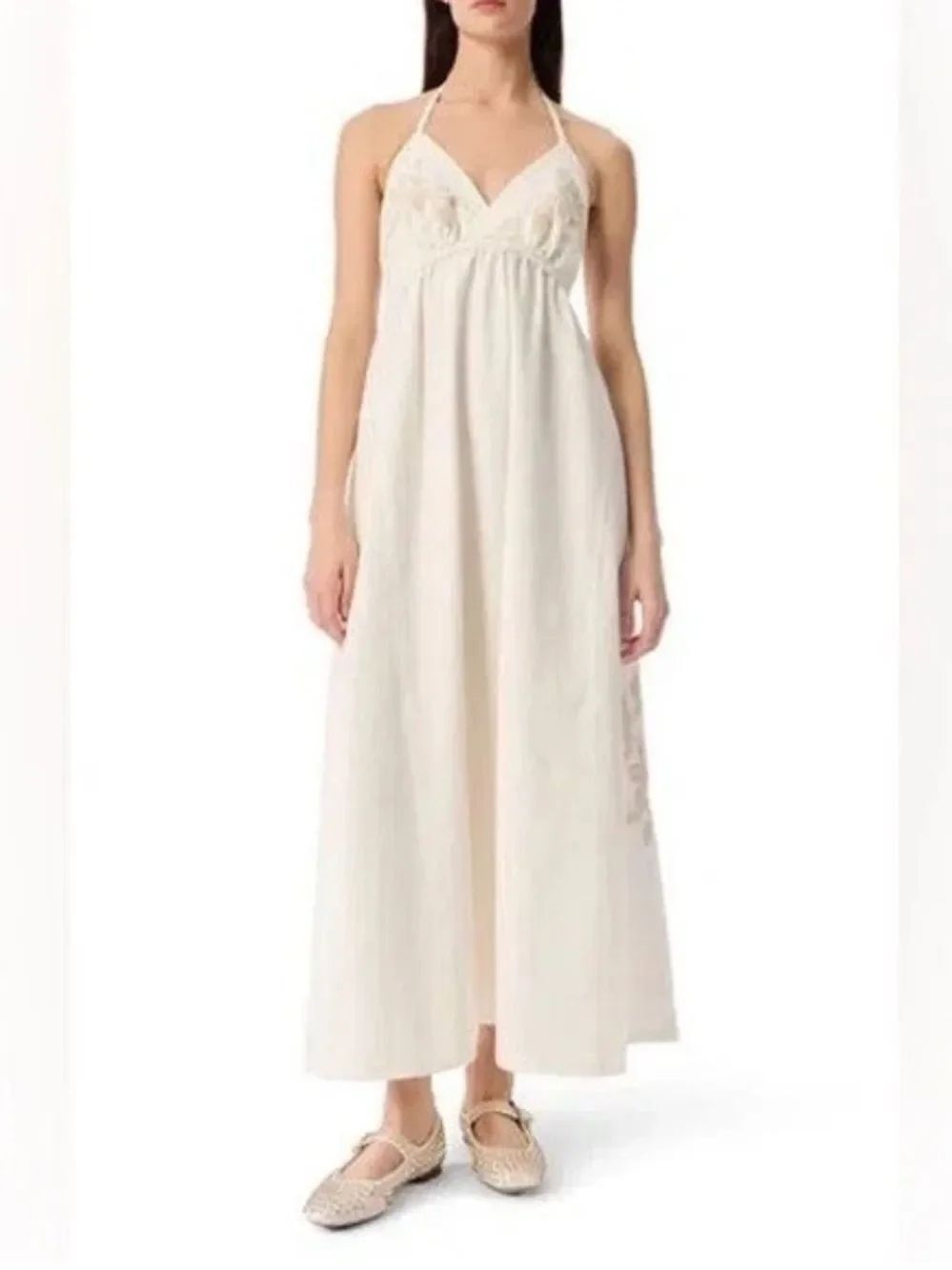 Robert Rodriguez Neakita Halter Dress Embroidered Maxi Ivory Halter Maxi Dress